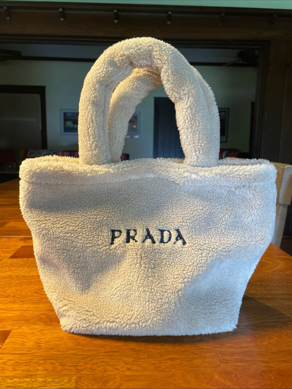 Prada L’Homme Tan Teddy Plush Sherpa Tote Bag EUC Appears New